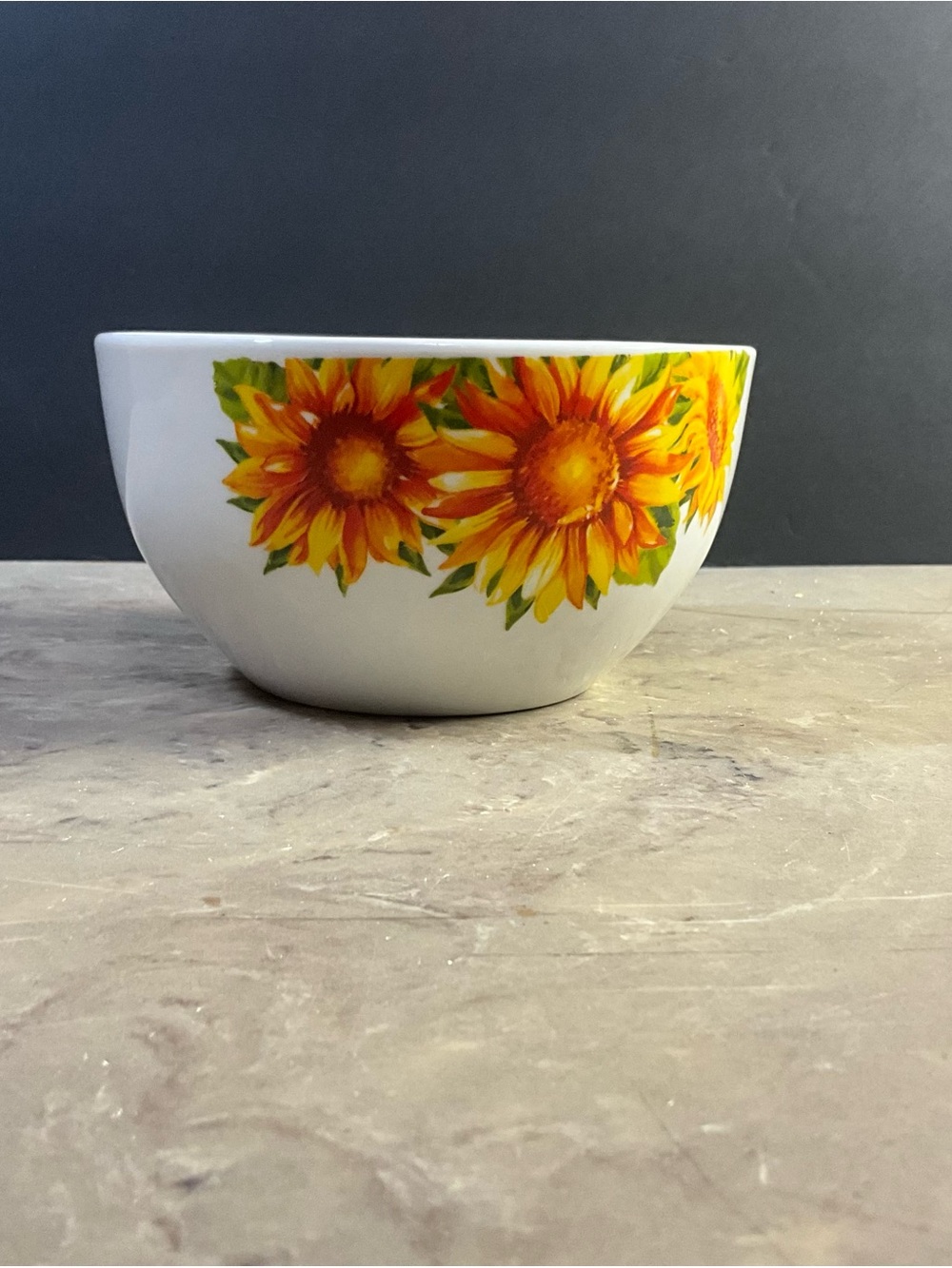 Royal Norfolk White Ceramic Cereal/Soup Bowl with Yellow & Orange Sunflowers